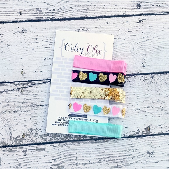 Valentine Hair Clip Set, Hearts, Pastels, Glitter - Picture 1 of 1